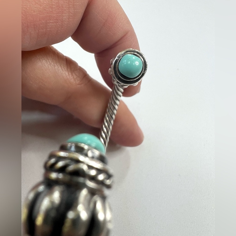 Vintage Sterling Silver Cable Turquoise Bracelet Cuff - Picture 9 of 16